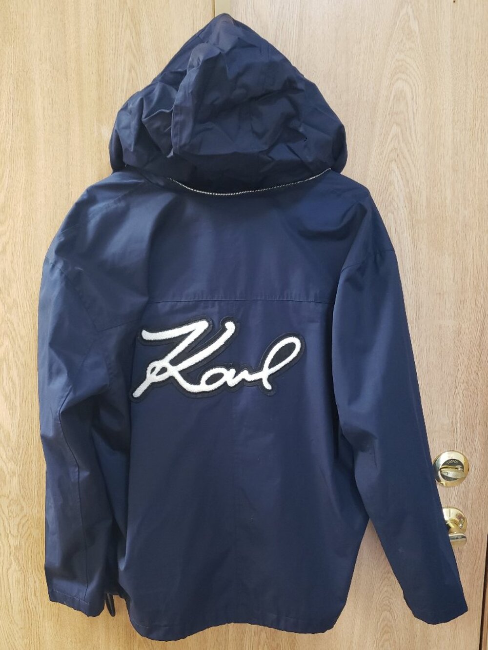 Karl Lagerfeld Hooded Logo Windbreaker Jacket Navy Blue XL Womens Coat